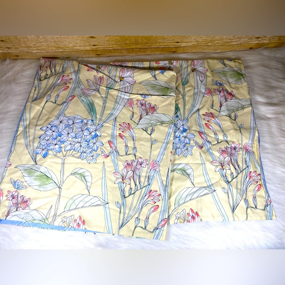 Charter Club Sateen Hydrangeas King Pillow Shams Yellow/Blue Cotton 2pc EUC